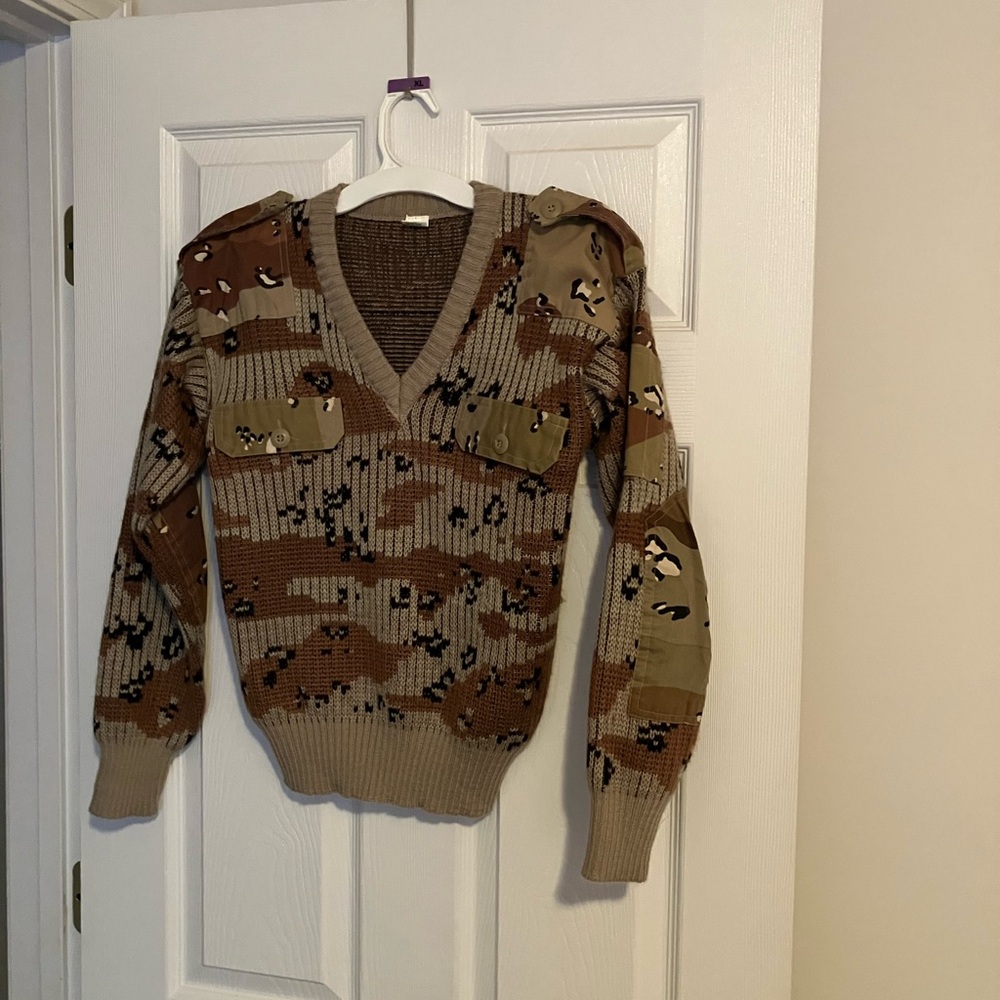 Vintage Military Camo Sweater Desert Camo Rib Knit Field Sweater Size S